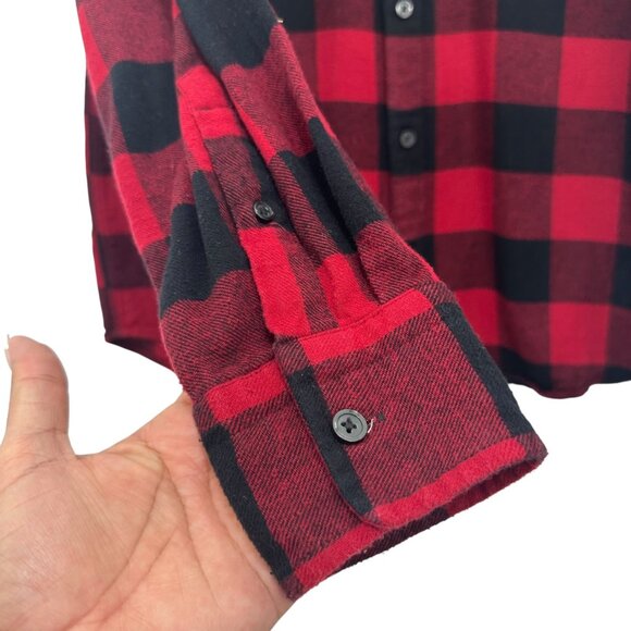 Express Mens Flannel Red & Black Plaid Long Sleeve Button-Down Shirt Size L - Picture 9 of 10